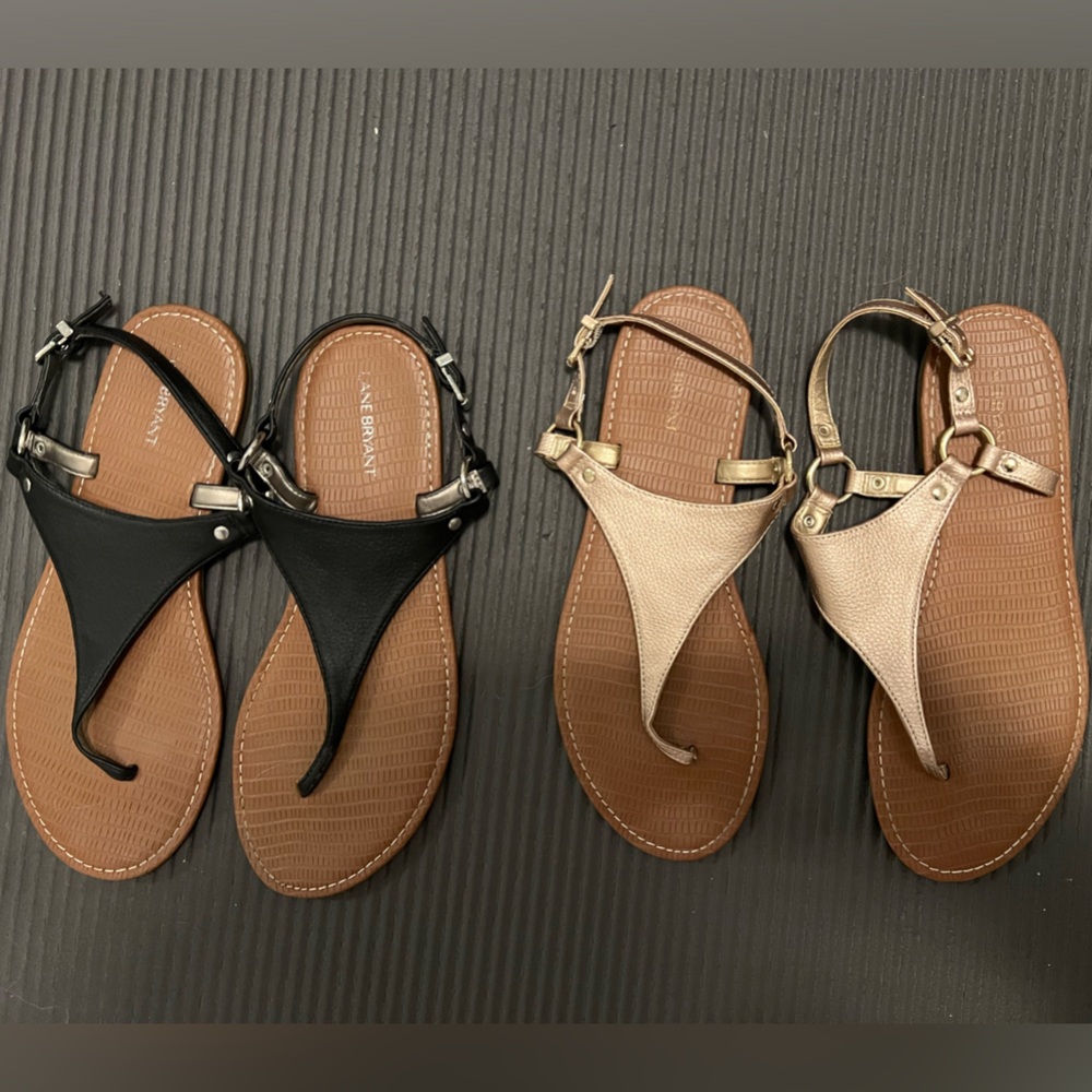 LIKE NEW LANE BRYANT SANDALS BLACK AND CHAMPAGNE SIZE 11 WIDE